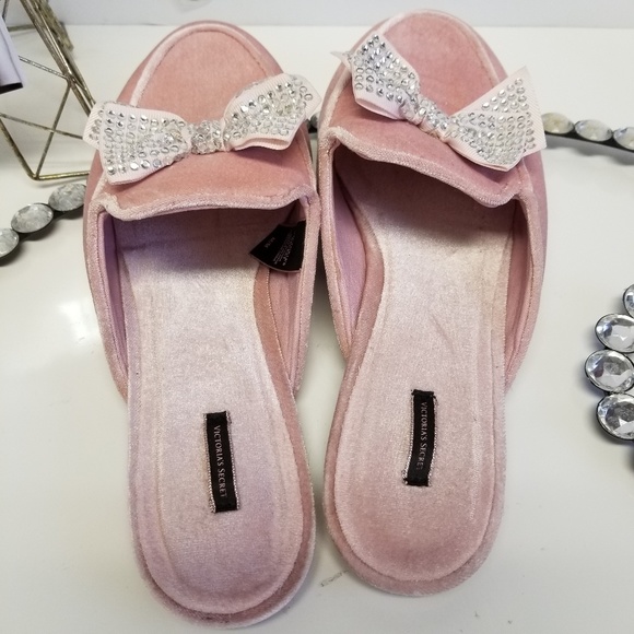 Victoria's Secret Pink Velvet Rhinestone Slippers - Picture 4 of 8